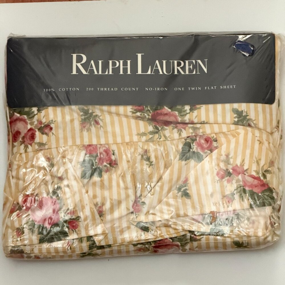 Vintage NIP Old Dead Stock Ralph Lauren Sophie Floral Yellow Twin Flat Sheet